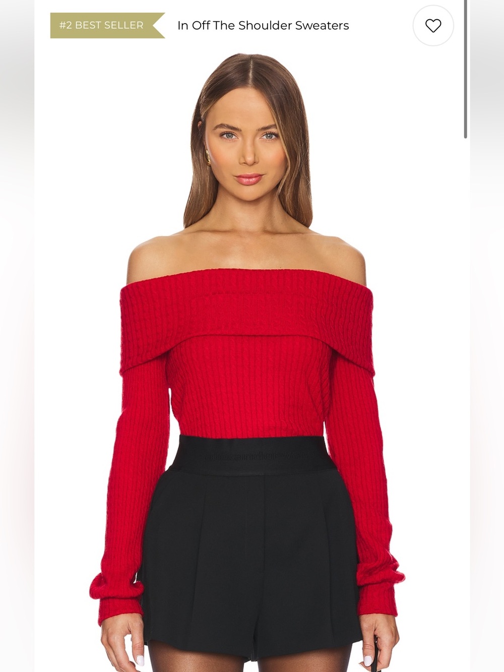 bobi Off-the-Shoulder Red Knit Sweater